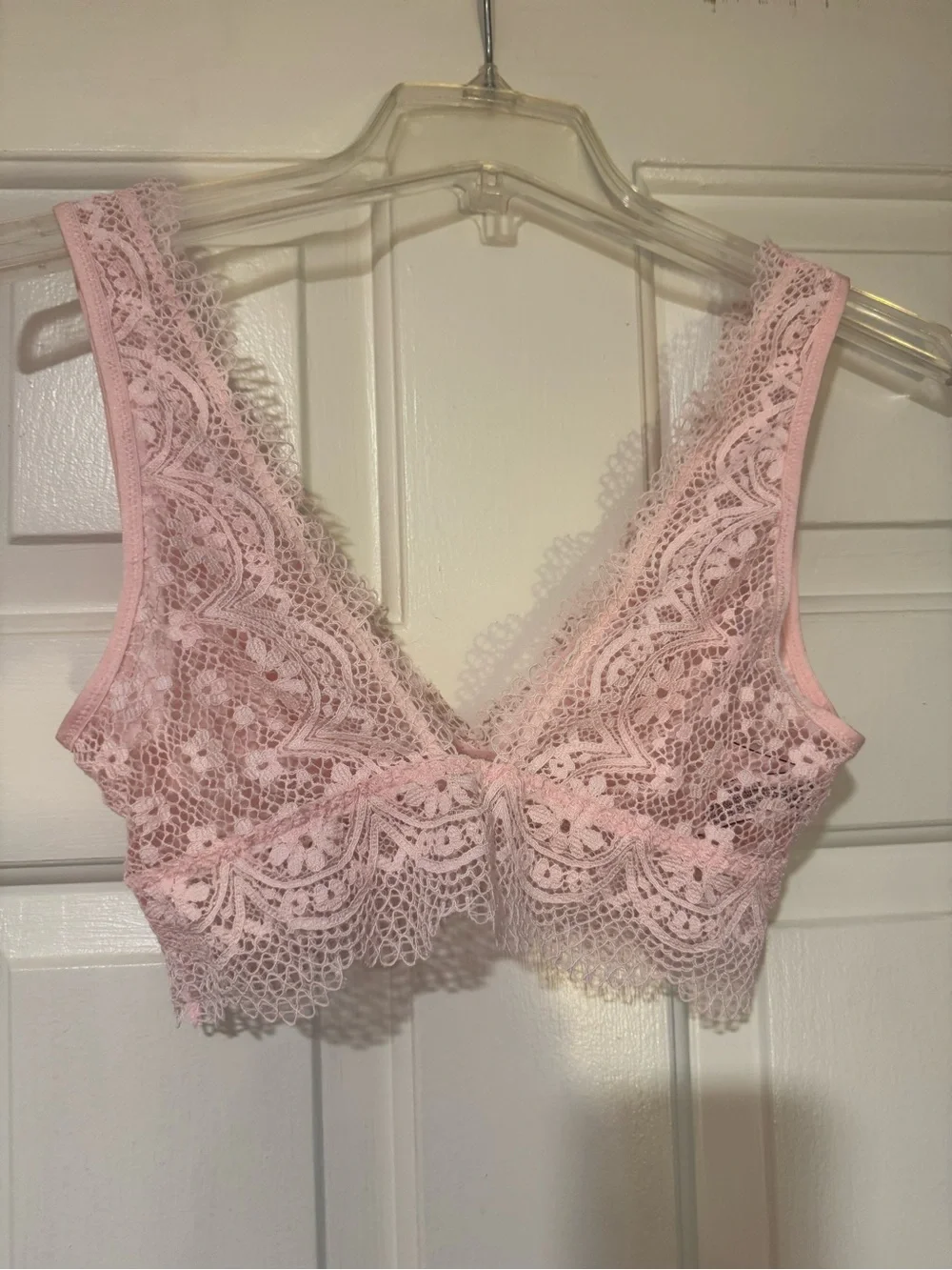 Victoria’s Secret pink lace bralette.
